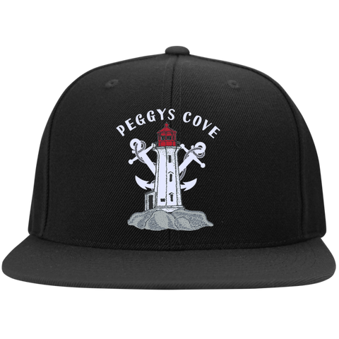 Peggys' Cove Souvenirs Flat Bill High-Profile Snapback Hat, Hats - Peggys Cove Lighthouse Nova Scotia