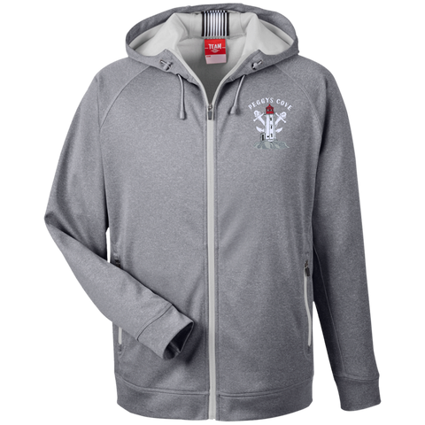 Peggys' Cove Souvenirs Men's Heathered Performance Hooded Jacket, Sweatshirts - Peggys Cove Lighthouse Nova Scotia