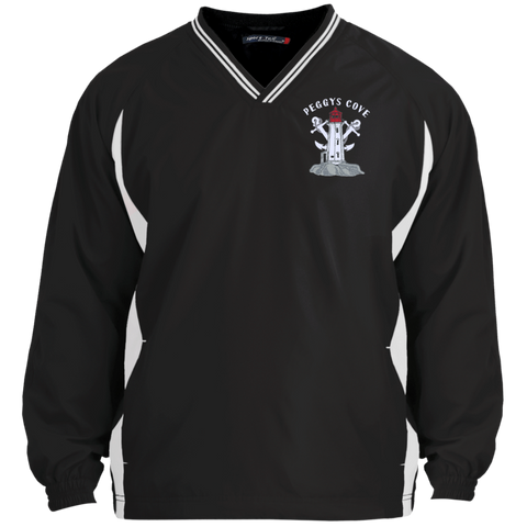 Peggys' Cove Souvenirs Tipped V-Neck Windshirt, Jackets - Peggys Cove Lighthouse Nova Scotia