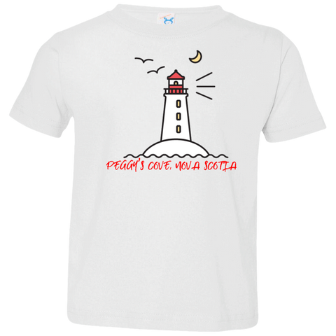 Peggys Cove Cartoony Toddler Jersey T-Shirt, T-Shirts - Peggys Cove Lighthouse Nova Scotia