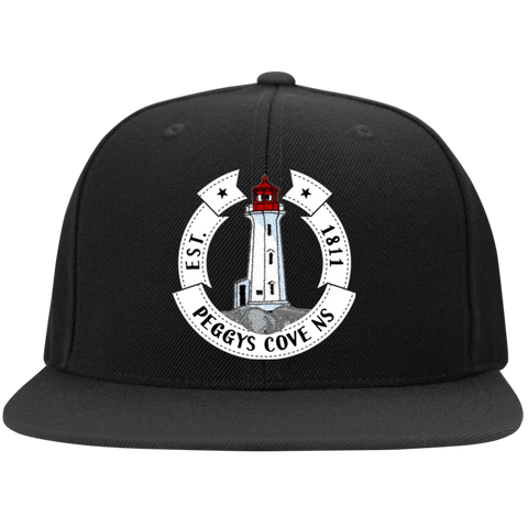 Peggys' Cove Souvenirs Flat Bill High-Profile Snapback Hat, Hats - Peggys Cove Lighthouse Nova Scotia